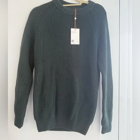 NWT M dark green Quince 100% Organic Cotton Fisherman Crew Sweater - Picture 3 of 5